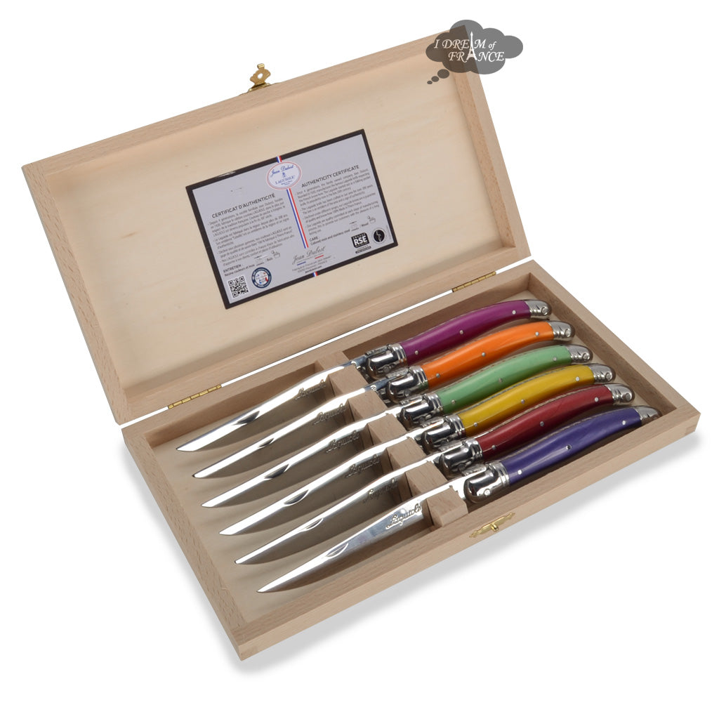 Laguiole Jean Dubost DeLuxe Table knives set of 6 - Multicolor