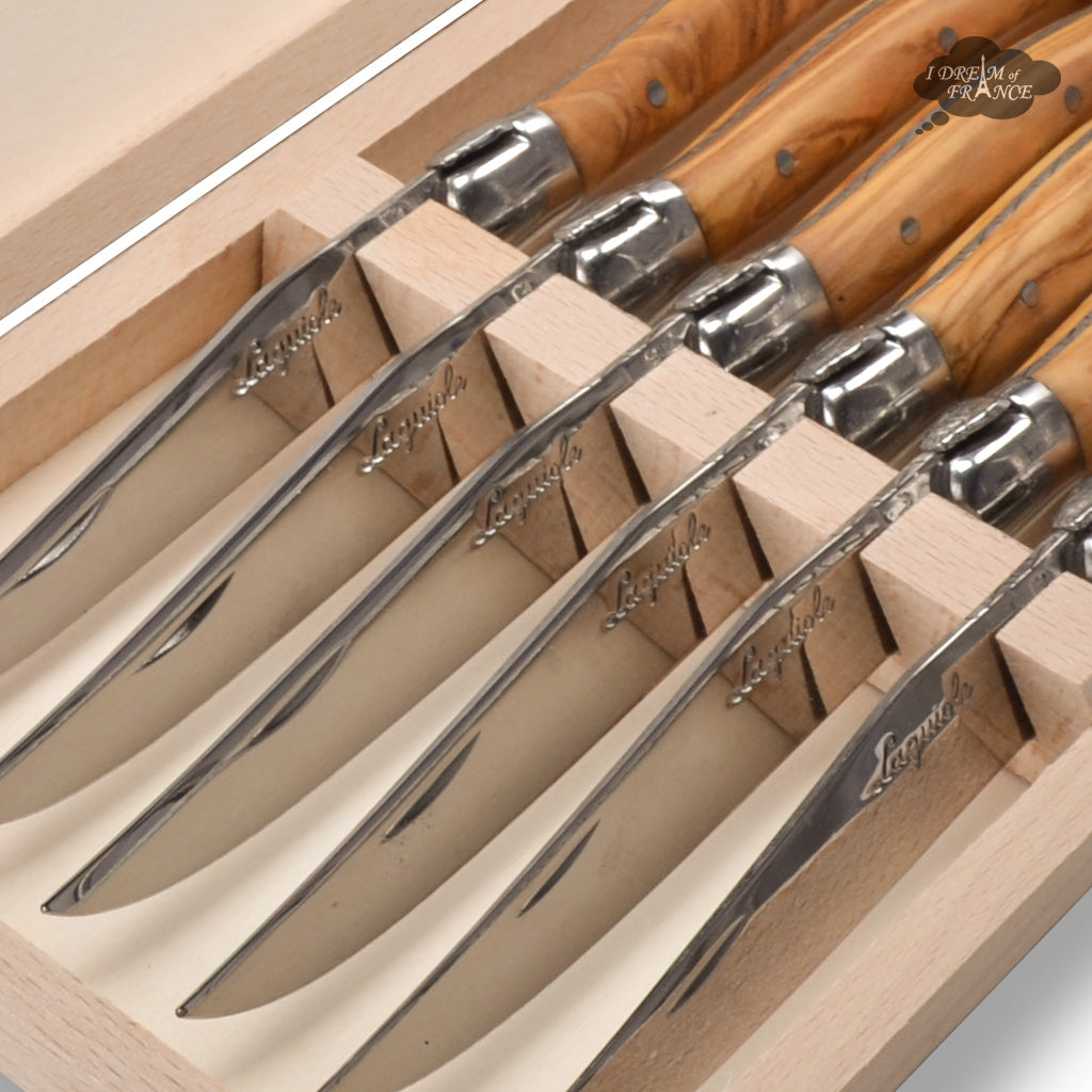 Laguiole Jean Dubost DeLuxe Table knives set of 6 - Olive Wood
