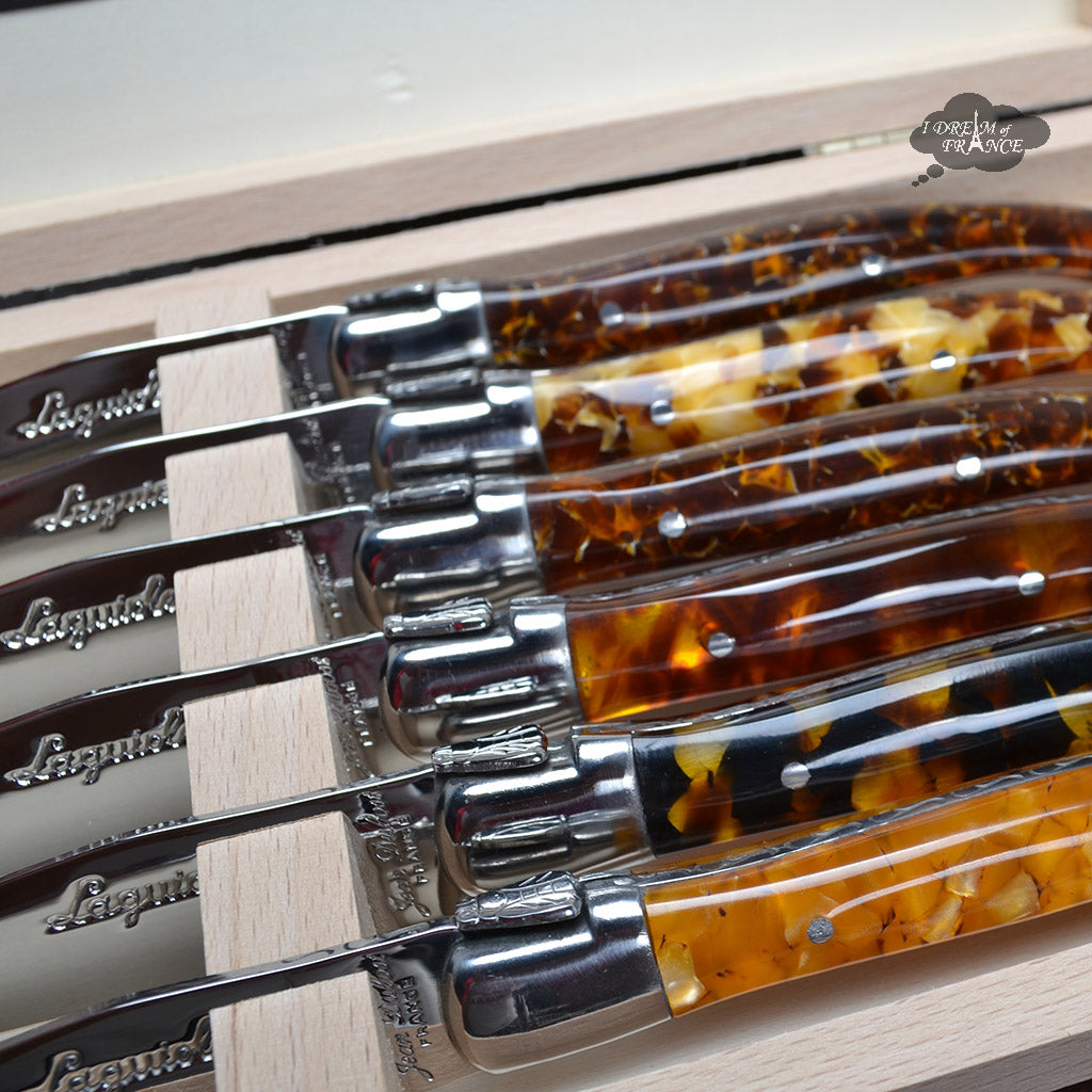 Jean Dubost Laguiole Set of 6 Tortoise Acrylic Steak Knives