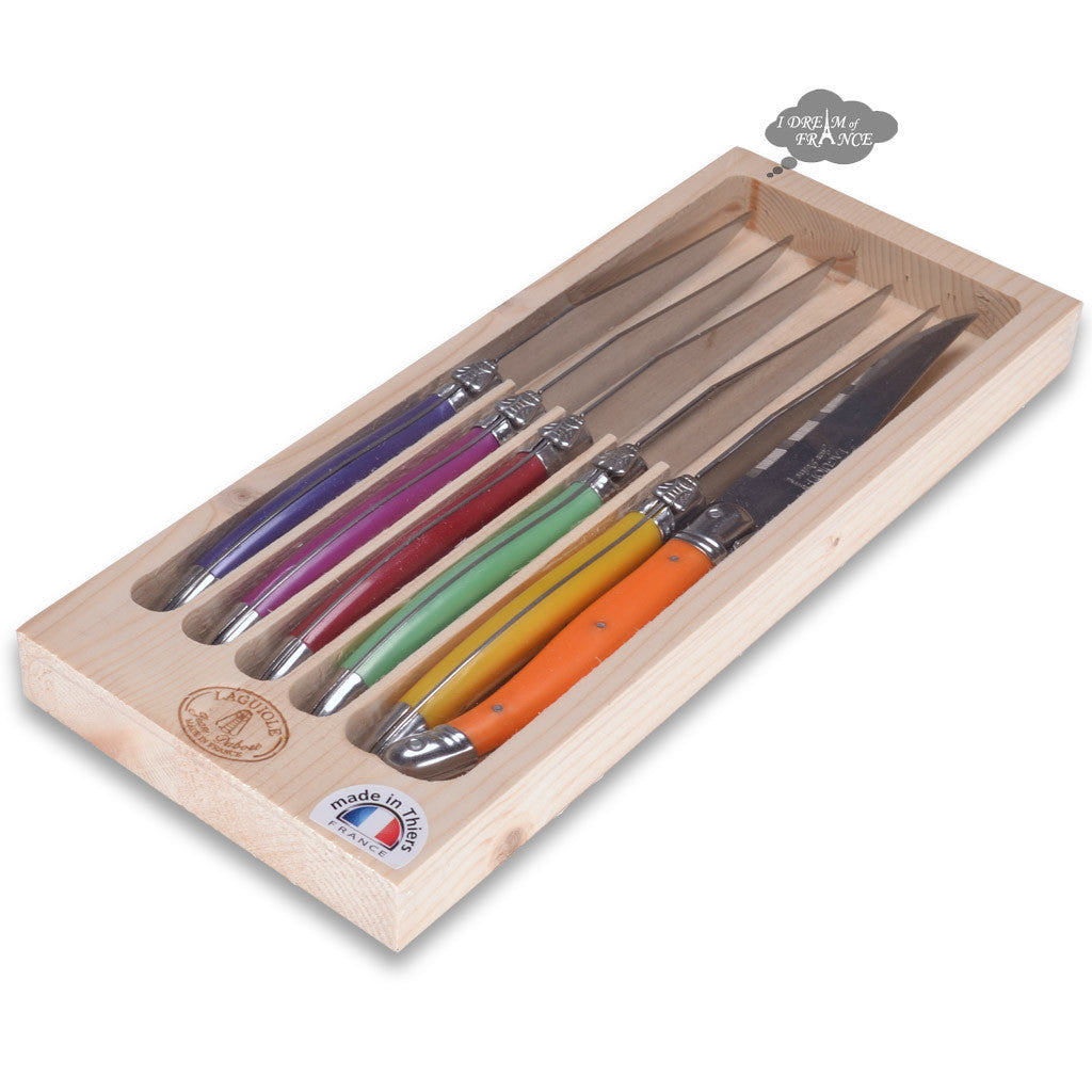 Laguiole Jean Dubost Table Knives set of 6 - Multicolor Handles