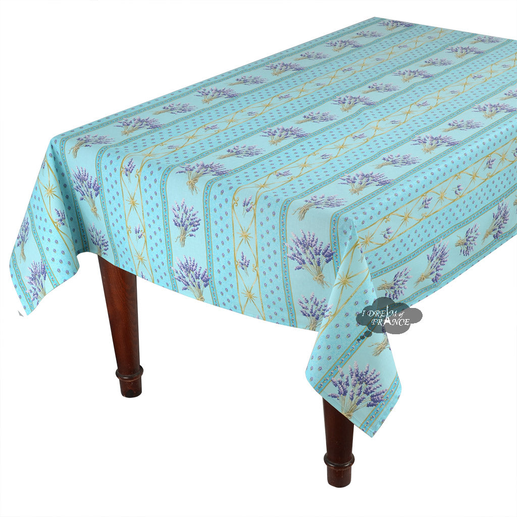 58" Square Lavender Blue Cotton Coated Provence Tablecloth by Le Cluny