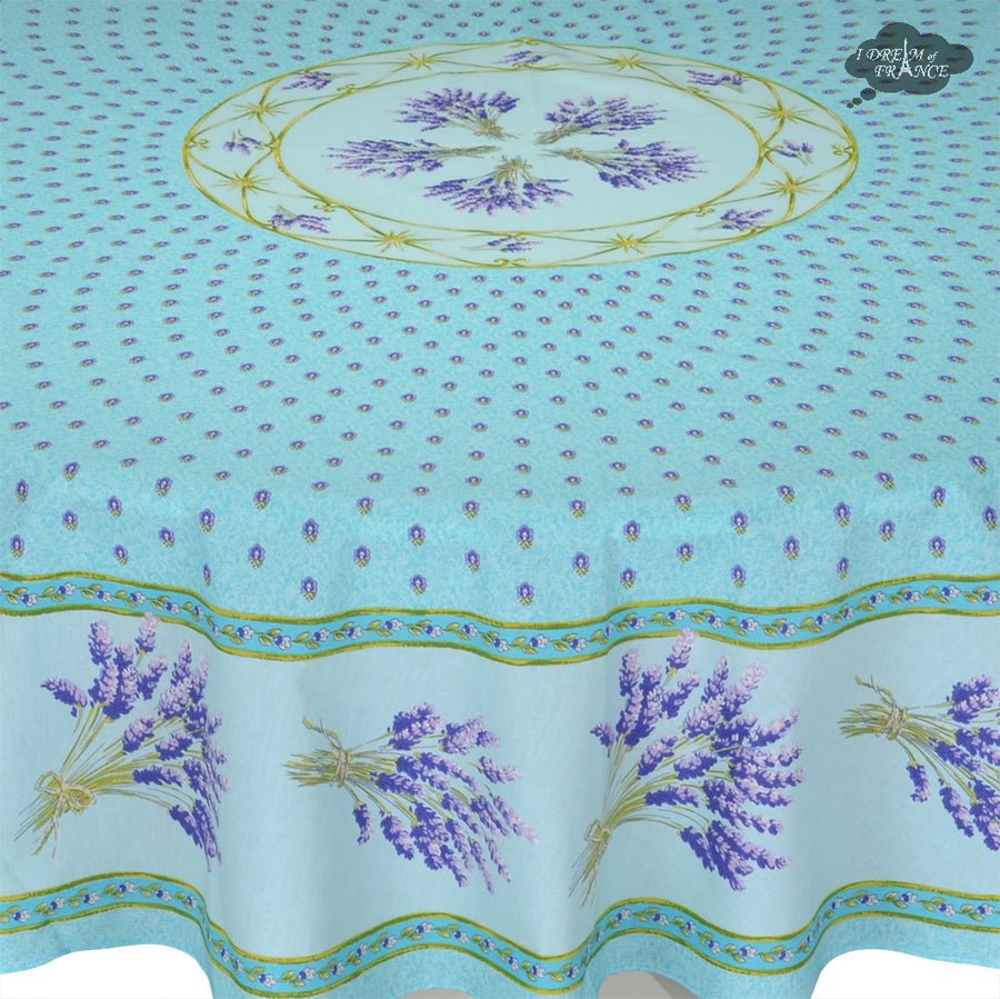 70" Round Lavender Blue Cotton Coated Provence Tablecloth by Le Cluny