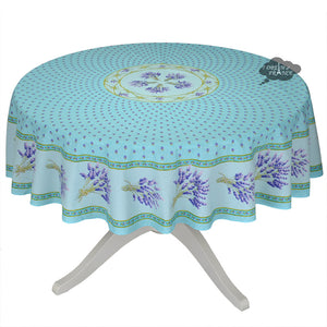 70" Round Lavender Blue Cotton Coated Provence Tablecloth by Le Cluny