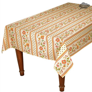 60x108" Rectangular Fayence Red & Cream Acrylic-Coated Cotton Tablecloth by Le Cluny