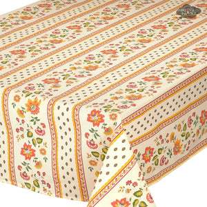 58x84" Rectangular Fayence Cream Cotton Coated French Tablecloth by Le Cluny