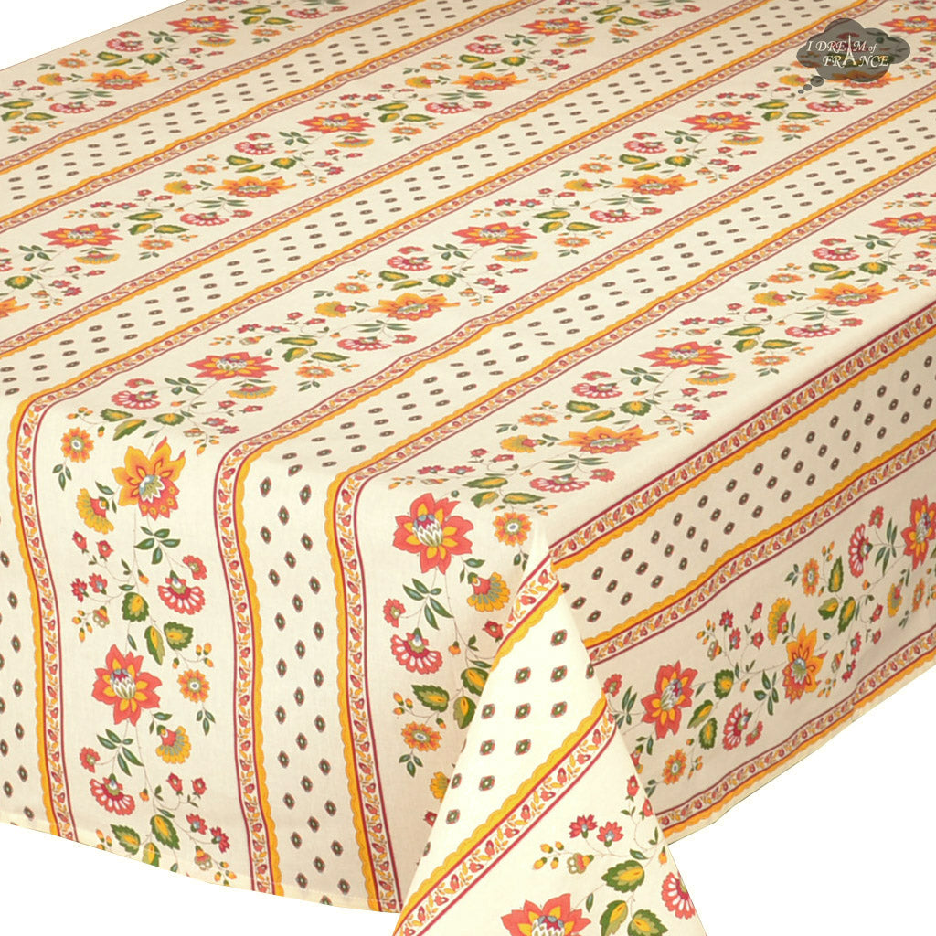 60x132" Rectangular Fayence Cream Cotton Coated Provence Tablecloth by Le Cluny