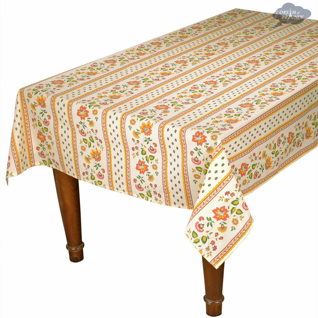 60x132" Rectangular Fayence Red & Cream Acrylic-Coated Cotton Provence Tablecloth by Le Cluny