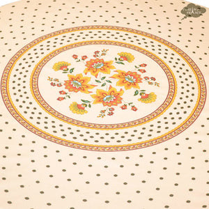 68" Round Fayence Cream Cotton Coated Provence Tablecloth by Le Cluny