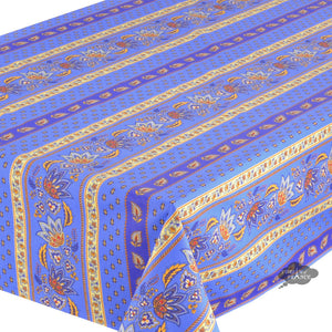 60x132" Rectangular Lisa Blue Cotton Coated Provence Tablecloth - Close Up