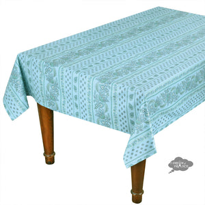 60x120" Rectangular Lisa Turquoise Cotton Coated Provence Tablecloth by Le Cluny