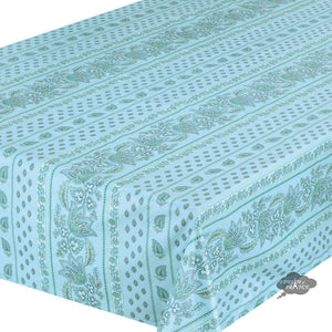 60x132" Rectangular Lisa Turquoise Cotton Coated Provence Tablecloth - Close Up