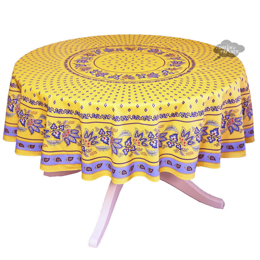 70" Round Lisa Yellow French Country Tablecloth by Le Cluny French