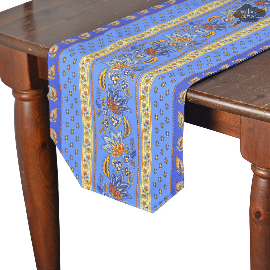 16x72" Lisa Blue Acrylic-Coated Cotton Provence Table Runner by Le Cluny