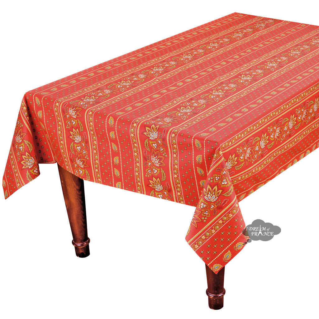 60x108" Rectangular Lisa Red Cotton Coated Provence Tablecloth by Le Cluny