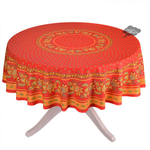 70" Round Lisa Red Cotton Coated French Tablecloth by Le Cluny