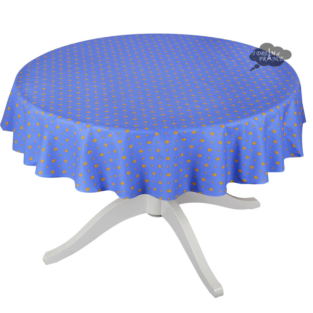 60" Round Grapes Blue All-Over Cotton Coated Provence Tablecloth by Le Cluny