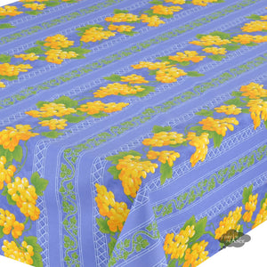 58" Square Grapes Blue Cotton Coated Provence Tablecloth by Le Cluny