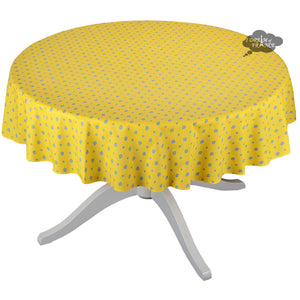 60" Round Grapes Yellow All-Over Cotton Coated Provence Tablecloth by Le Cluny