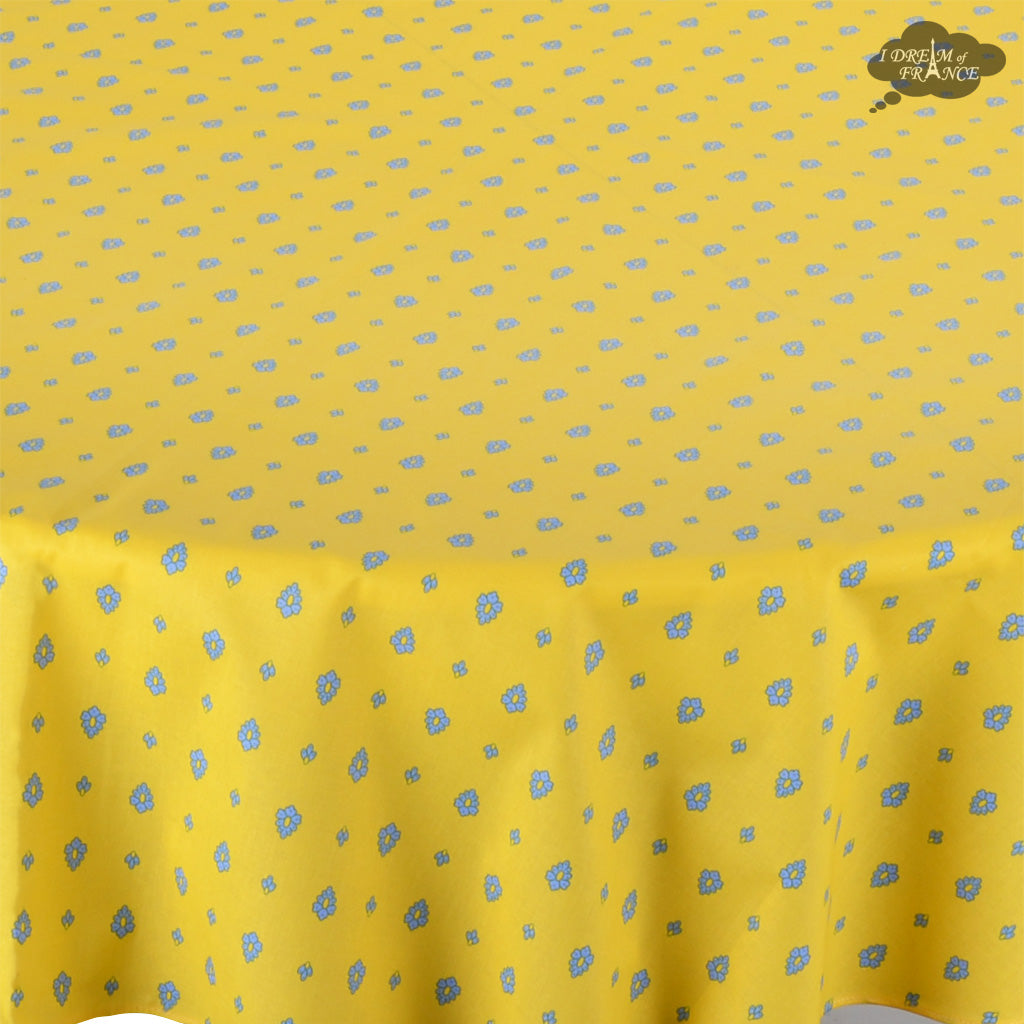 60" Round Grapes Yellow All-Over Cotton Coated Provence Tablecloth by Le Cluny