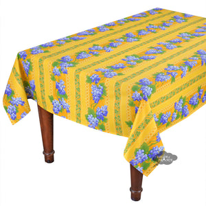 60x108" Rectangular Grapes Yellow Cotton Coated Provence Tablecloth by Le Cluny