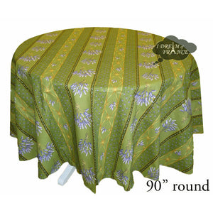90" Round lavender Green Cotton Coated Provence Tablecloth by Le Cluny