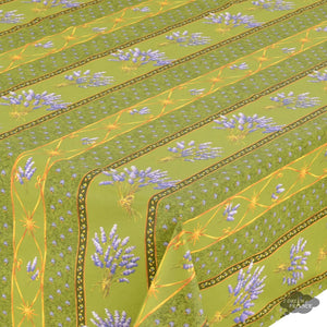 60x108" Rectangular Lavender Green Cotton Coated Provence Tablecloth - Close Up