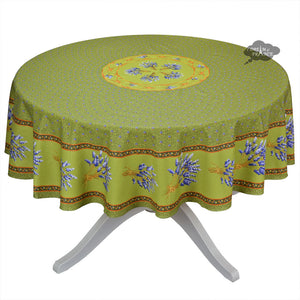 70" Round Lavender Green Cotton Coated Provence Tablecloth by Le Cluny