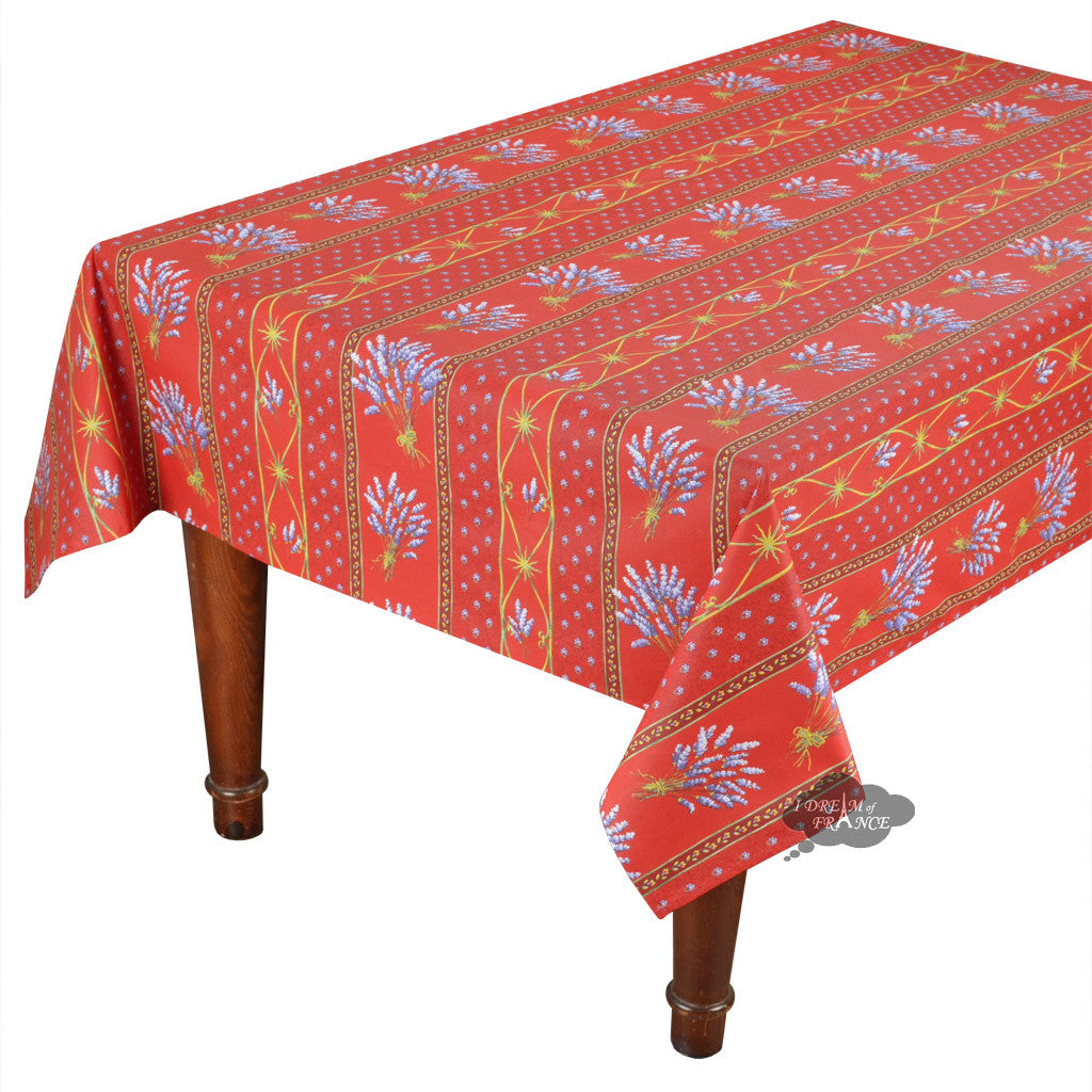 60x108" Rectangular Lavender Red Cotton Coated Provence Tablecloth by Le Cluny