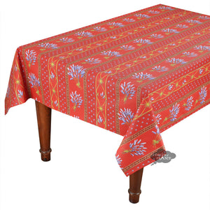 58" Square Lavender Red Cotton Coated Provence Tablecloth by Le Cluny