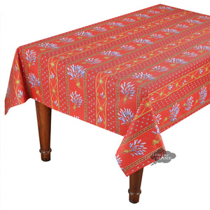 60x132" Rectangular Lavender Red Cotton Coated Provence Tablecloth by Le Cluny