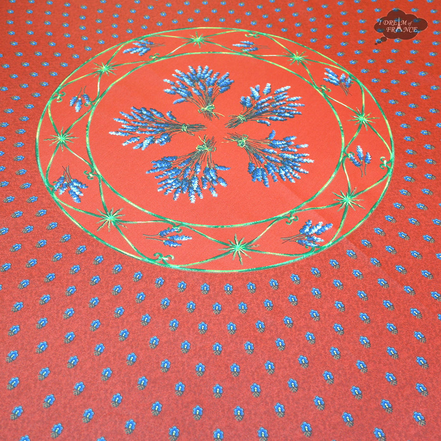 70" Round Lavender Red Cotton Coated Provence Tablecloth by Le Cluny
