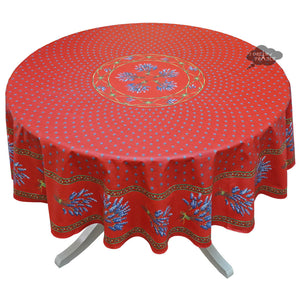 70" Round Lavender Red Cotton Coated Provence Tablecloth by Le Cluny