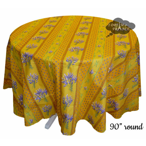 90" Round Lavender Yellow Cotton Coated Provence Tablecloth by Le Cluny