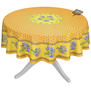 70" Round Lavender Yellow Cotton Coated Provence Tablecloth by Le Cluny
