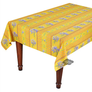 58" Square Lavender Yellow Cotton Coated Provence Tablecloth by Le Cluny