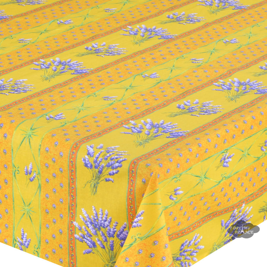 58" Square Lavender Yellow Cotton Coated Provence Tablecloth by Le Cluny