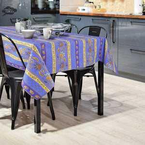 Rectangular Lisa Blue Cotton Coated French Country Tablecloth by Le Cluny