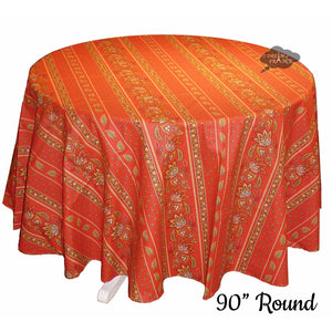 90" Round Lisa Red Cotton Coated Provence Tablecloth by Le Cluny