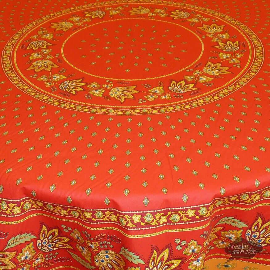 70" Round Lisa Red Cotton Coated French Tablecloth by Le Cluny