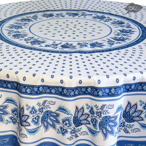 70" Round Lisa White Cotton French Country Tablecloth by Le Cluny