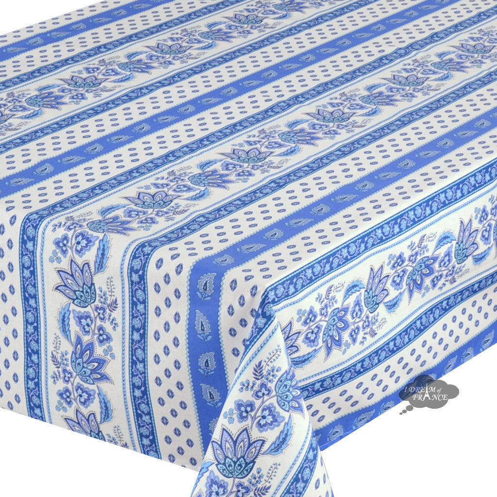 60x84" Rectangular Lisa White Acrylic-Coated Cotton French Country Tablecloth by Le Cluny