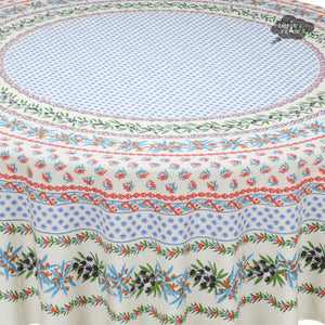 70" Round Olives Cream Cotton Provence Tablecloth by Le Cluny