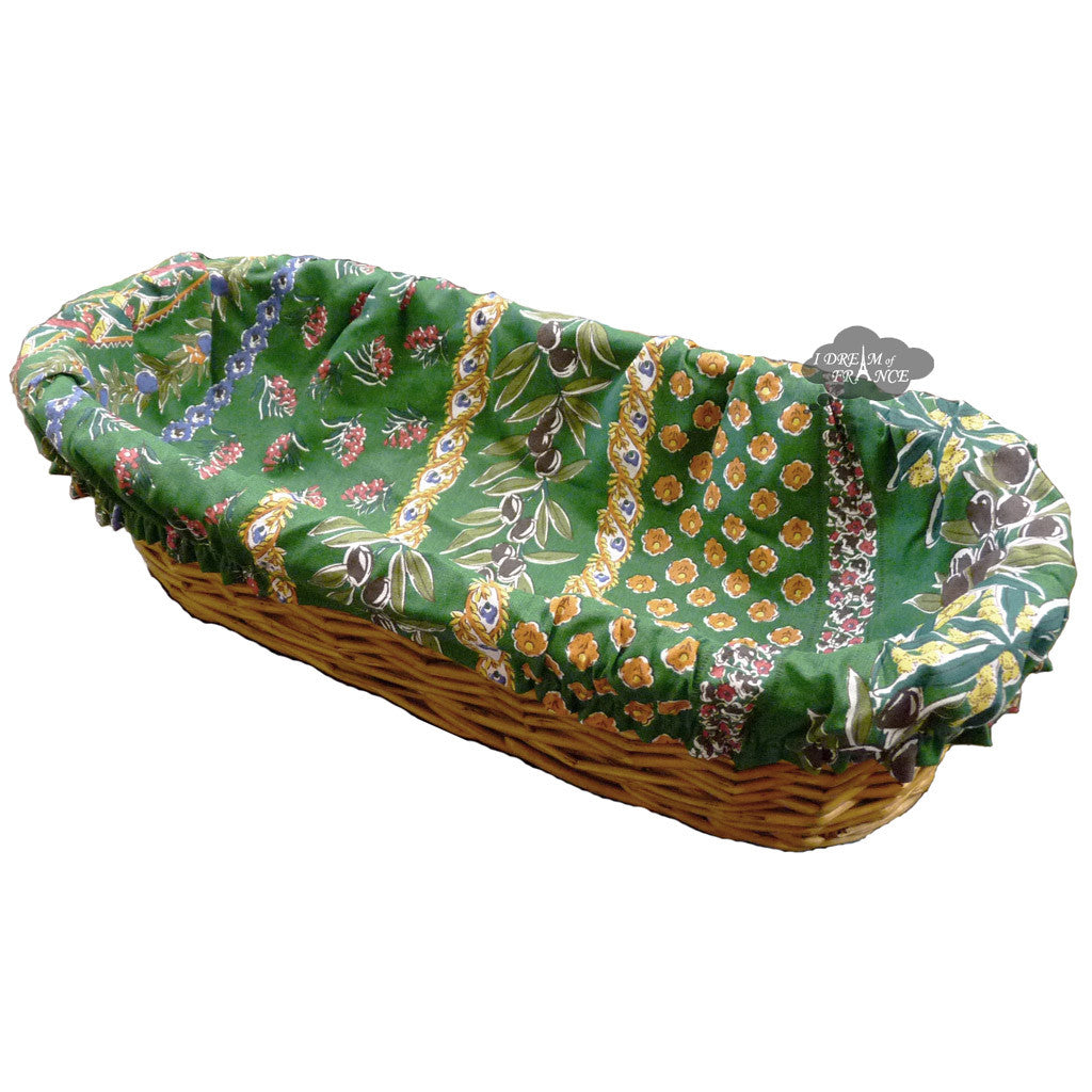 Olives Green French Baguette Basket with Removable Liner by Le Cluny