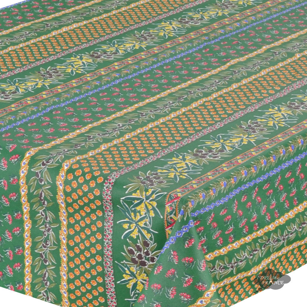 58x84" Rectangular Olives Green Cotton Coated Provence Tablecloth by Le Cluny