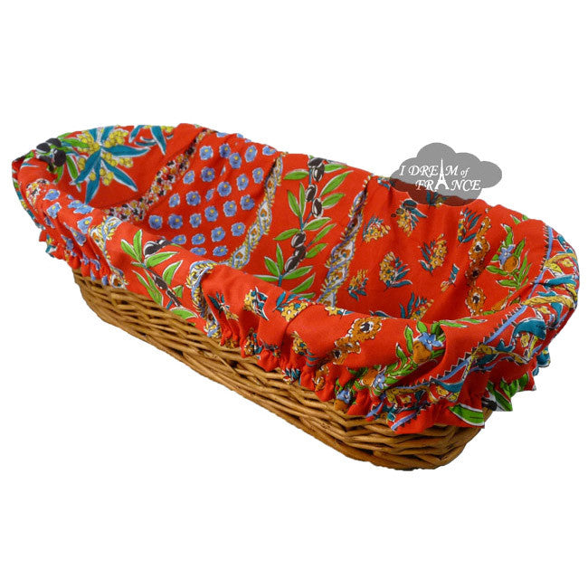 Olives Red French Baguette Basket with Removable Liner by Le Cluny