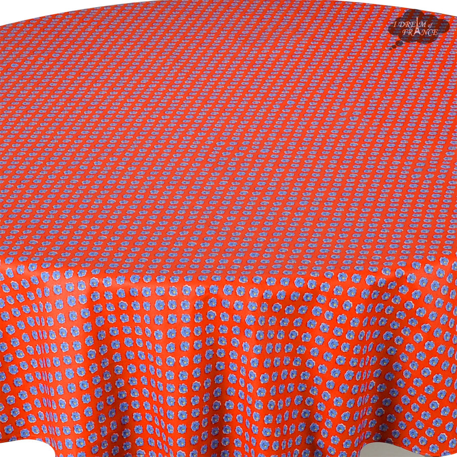 60" Round Olives Red All-Over Cotton Coated Provence Tablecloth by Le Cluny
