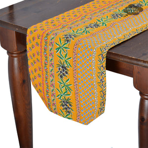 14x72" Olives Yellow Cotton Coated Provence Table Runner by Le Cluny