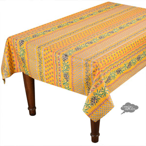 60x84" Rectangular Olives Yellow Cotton Coated Provence Tablecloth by Le Cluny