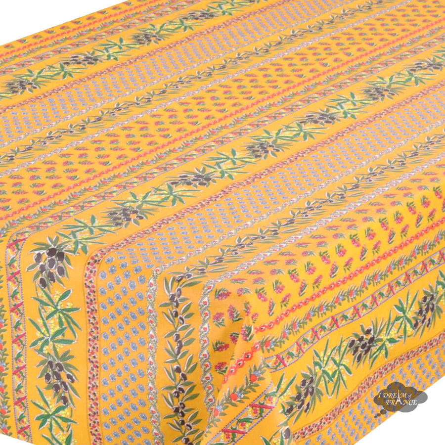 60x 96" Rectangular Olives Yellow Cotton Coated Provence Tablecloth by Le Cluny