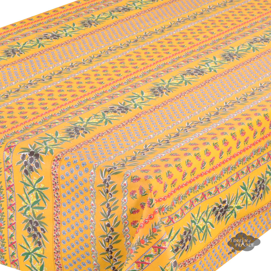 60x132" Rectangular Olives Yellow Cotton Coated Provence Tablecloth by Le Cluny
